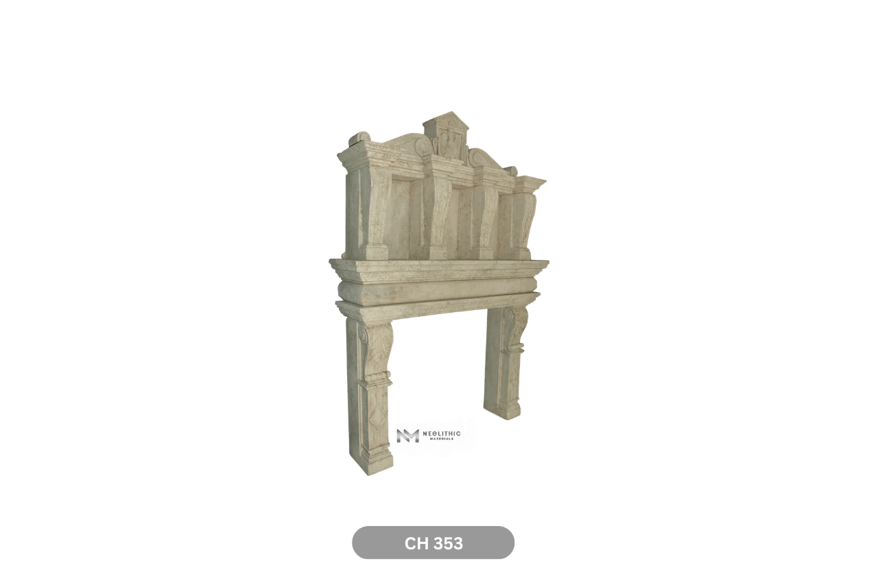 Limestone Fireplace Mantel with Trumeaus Over Mantel - Image 3